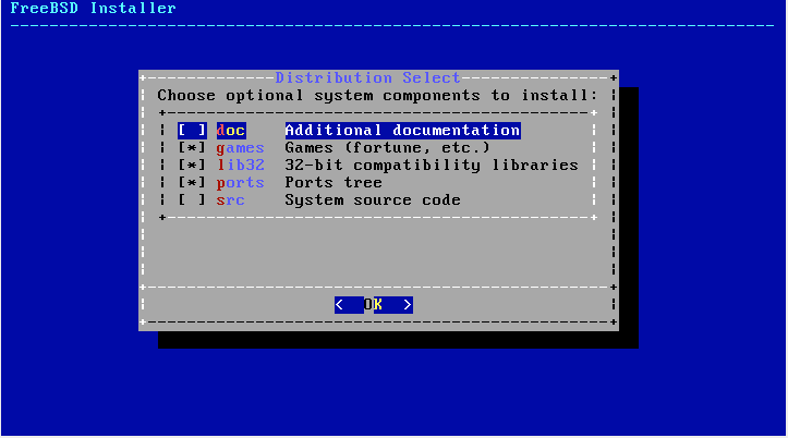 FreeBSD Distribution Selection Screen Shot